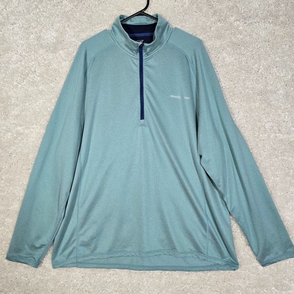 Vineyard Vines Mens Shirt XL Green Sankaty Quarter-Zip Pullover Performance - Picture 1 of 13